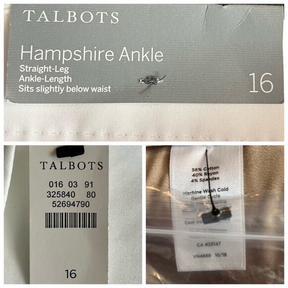 Talbots NEW Hampshire Ankle Pants Straight Leg White Stretch Women's Size 16 - Picture 6 of 8